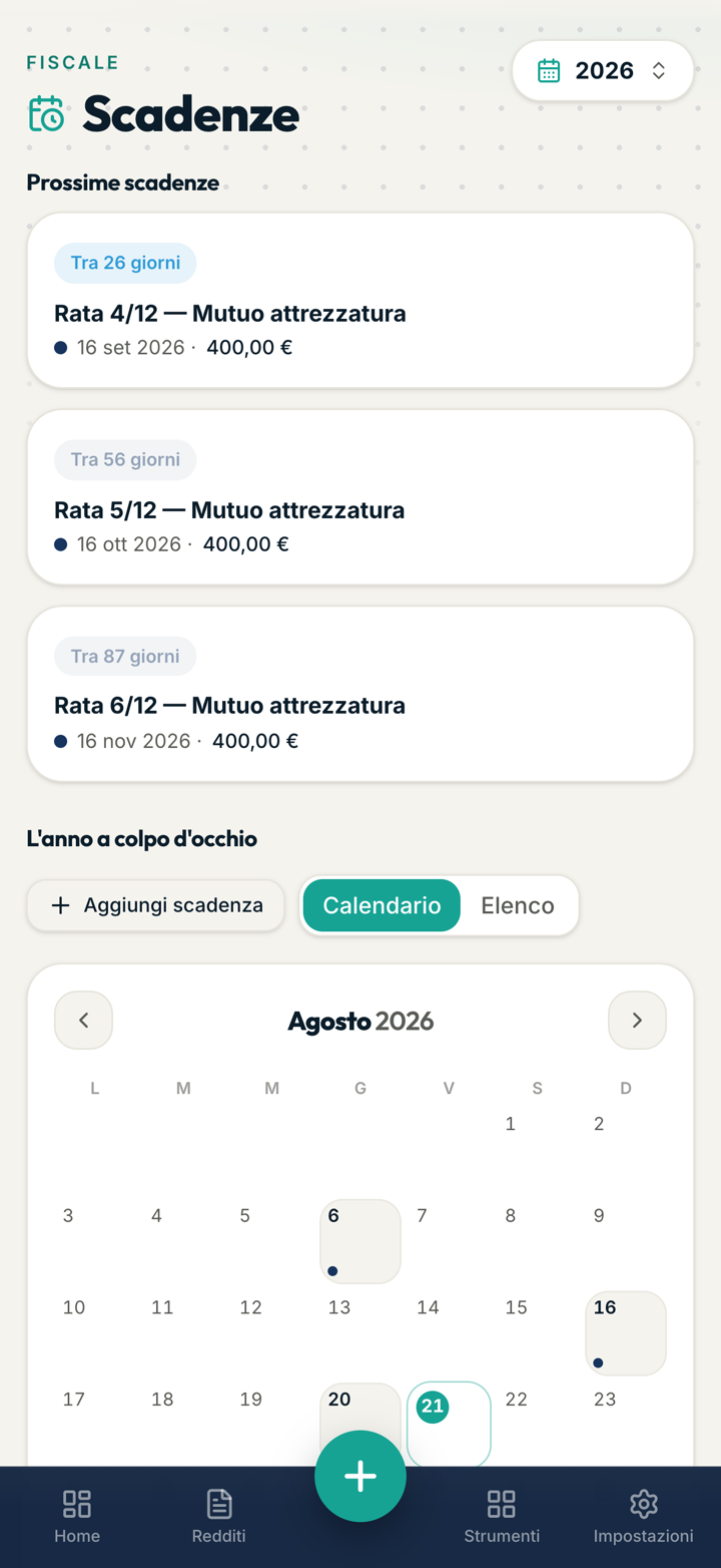 Il calendario delle scadenze fiscali in FiscalFiles, con le rate in arrivo